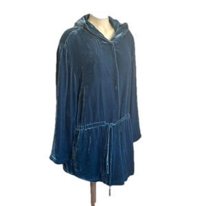 J. JILL Crushed velvet hooded pocketed teal cardigan sz XLTALL
